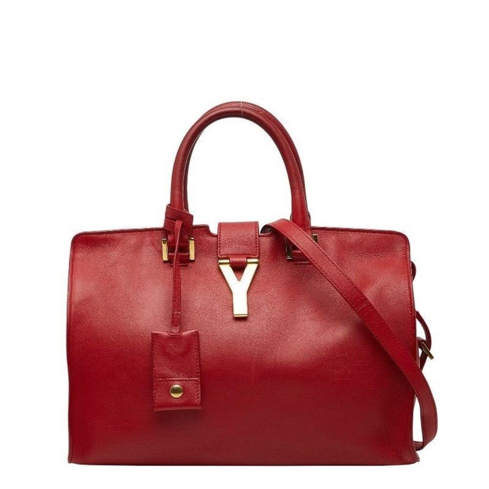 Saint Laurent Y Line Petit Cabas Leather Handbag Red